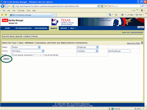 Screenshot of the Search Criteria Page